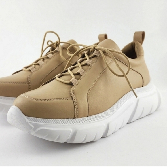 J/SLIDES NYC Women's Knockout Tan White Sneakers Leather Chunky Platform Sz 7.5M - Picture 5 of 13